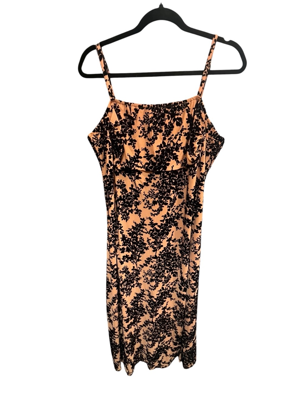 NWT Light Orange and Black Midi Dress w/Spaghetti Straps & Botanical Pattern-XXL